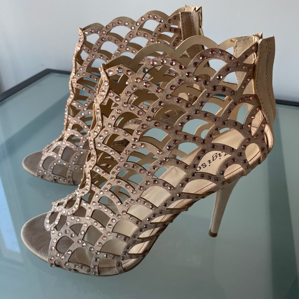 Zigi Soho Rhinestone Bling Cream Gladiator Heels